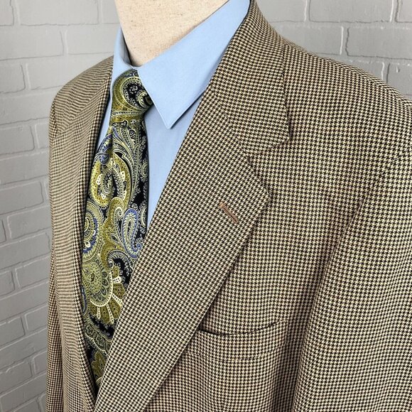 Racquet Club‎ Blazer Men 44 Yellow Tan Houndstooth Classic Career Jacket USA VTG - Picture 1 of 15